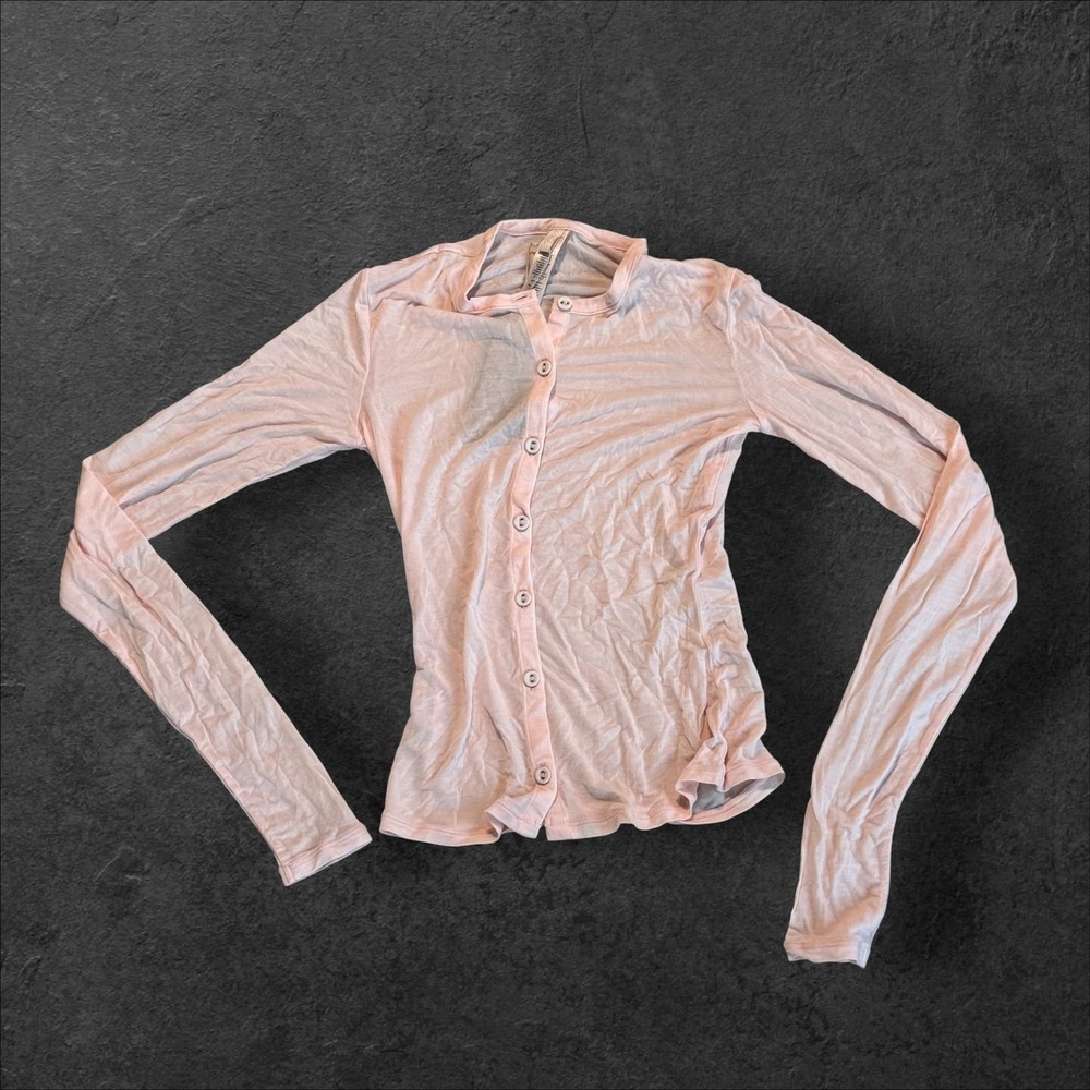 SKIMS Sheer Modal Cardigan Primrose Pink Long Sleeve Top LS-LST-6962W XXS NEW